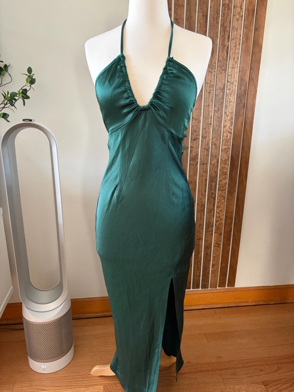 Hello Molly Emerald Green Halter Ruched Midi Dress